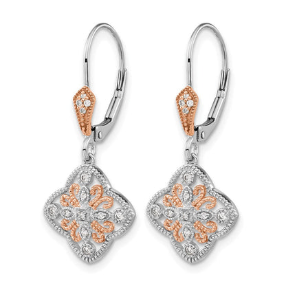 14K Weißgold mit Rosé-Rhodium-Beschichtung Diamant-Ohrhänger mit Brisurverschluss