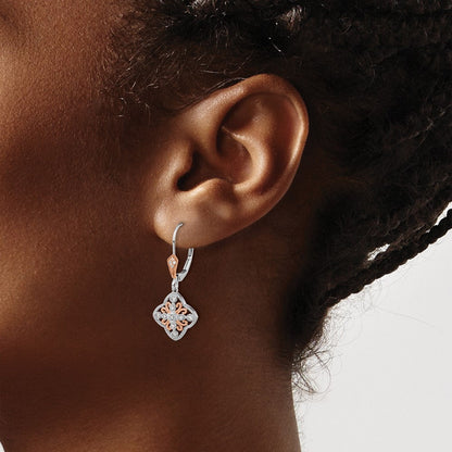 14K Weißgold mit Rosé-Rhodium-Beschichtung Diamant-Ohrhänger mit Brisurverschluss