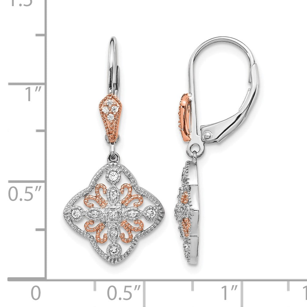 14K Weißgold mit Rosé-Rhodium-Beschichtung Diamant-Ohrhänger mit Brisurverschluss