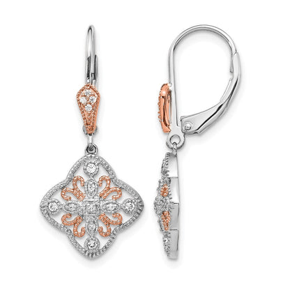 14K Weißgold mit Rosé-Rhodium-Beschichtung Diamant-Ohrhänger mit Brisurverschluss