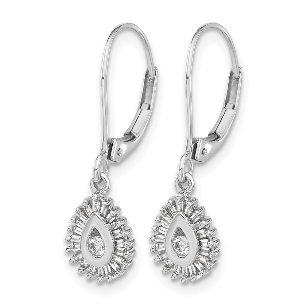 10K Weißgold Baguette Diamant Tropfen Heiligenschein Ohrhänger mit Brisur