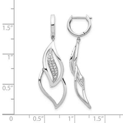 14K Weißgold Creolen-Ohrhänger mit echten Diamanten und Blattdesign, mit Klappscharnier