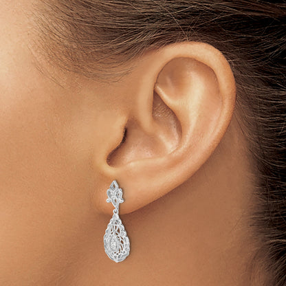 14K Weißgold Diamant-Tropfen-Ohrringe im Vintage-Stil mit Ohrstecker-Verschluss