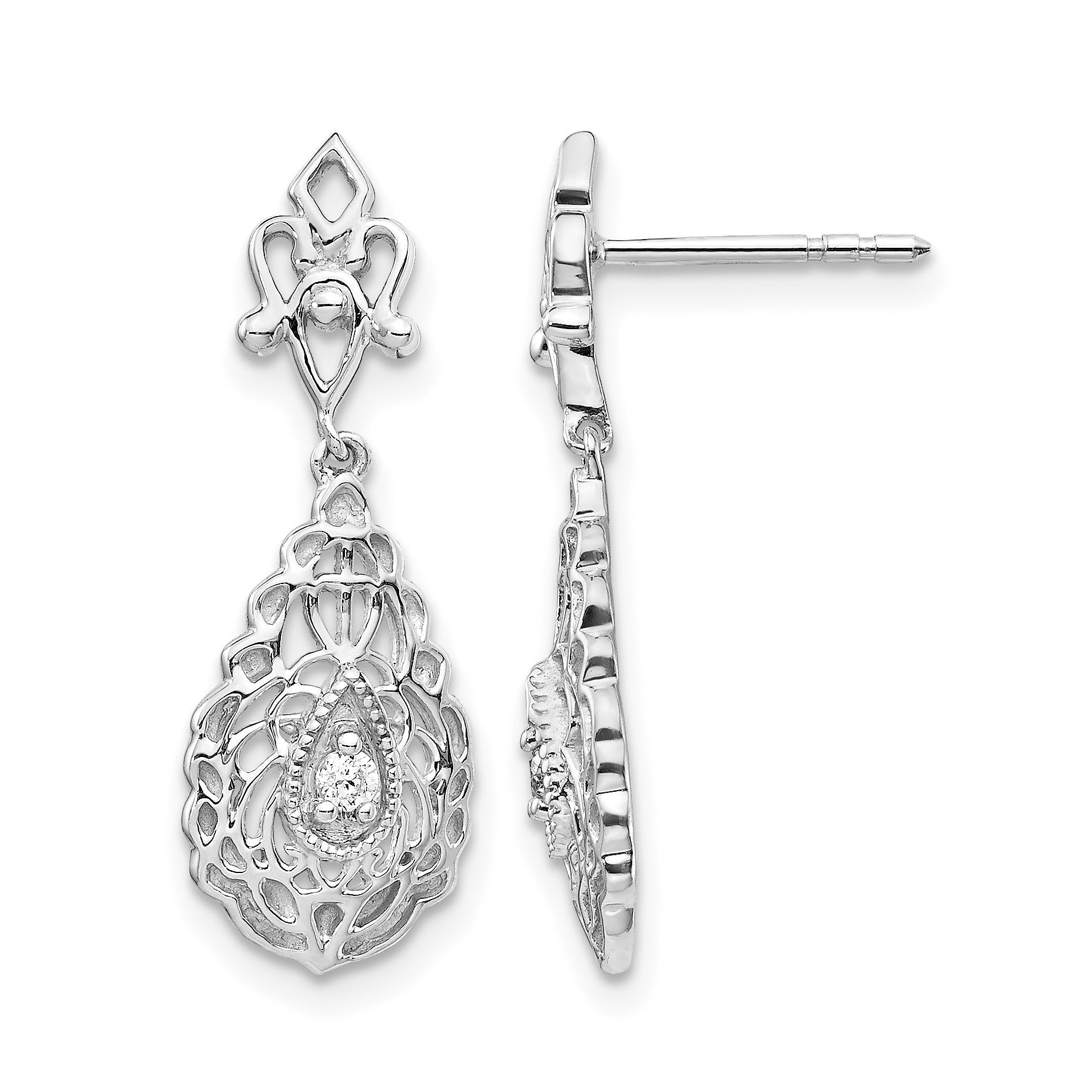 14K Weißgold Diamant-Tropfen-Ohrringe im Vintage-Stil mit Ohrstecker-Verschluss