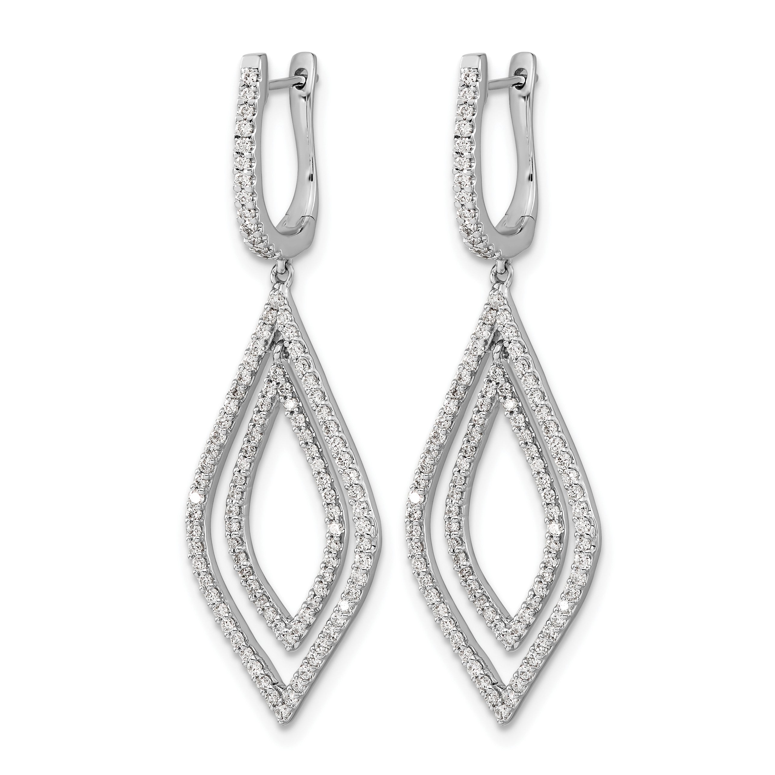 14K Weißgold Echte Diamant-Tropfen-Ohrhänger mit Klappscharnier