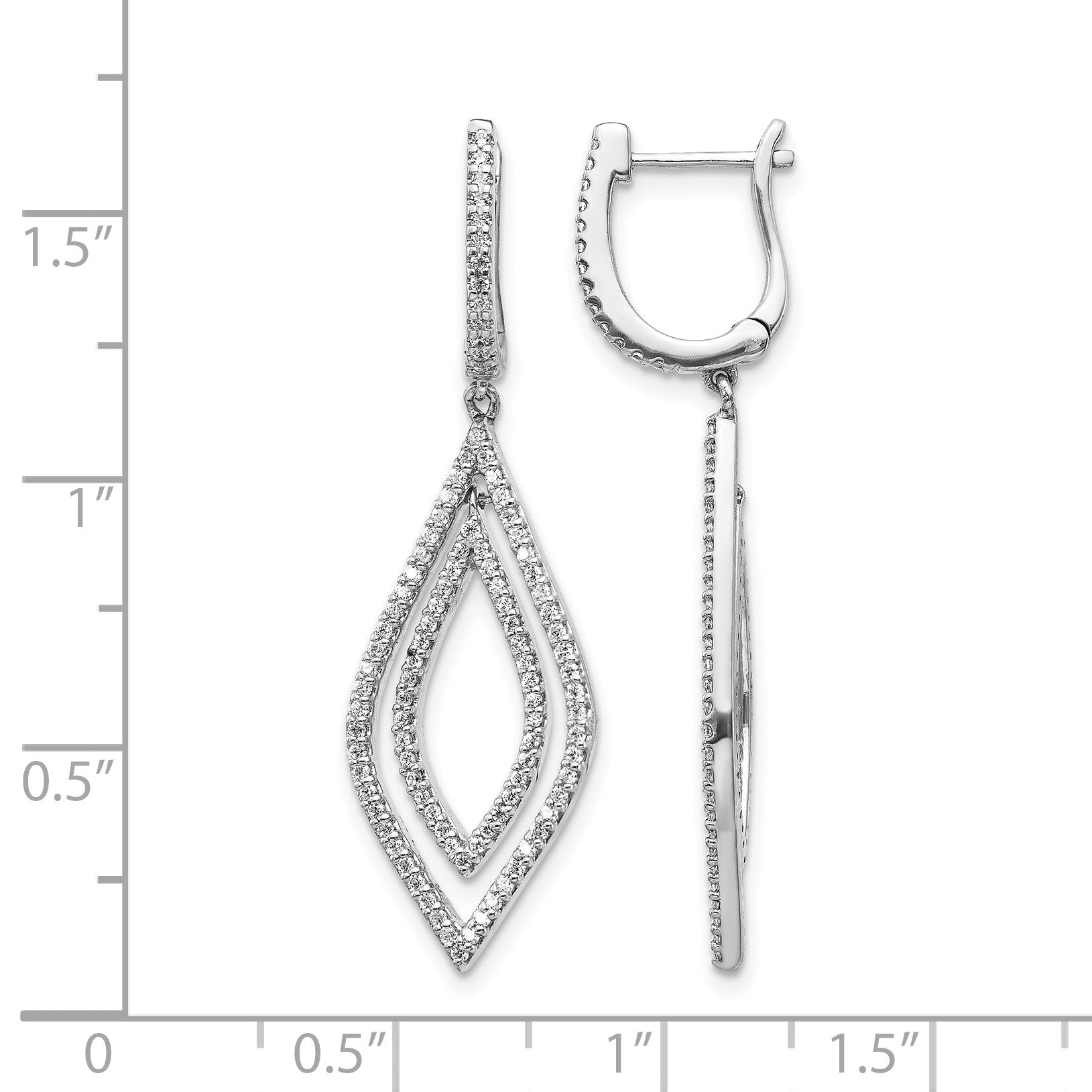 14K Weißgold Echte Diamant-Tropfen-Ohrhänger mit Klappscharnier