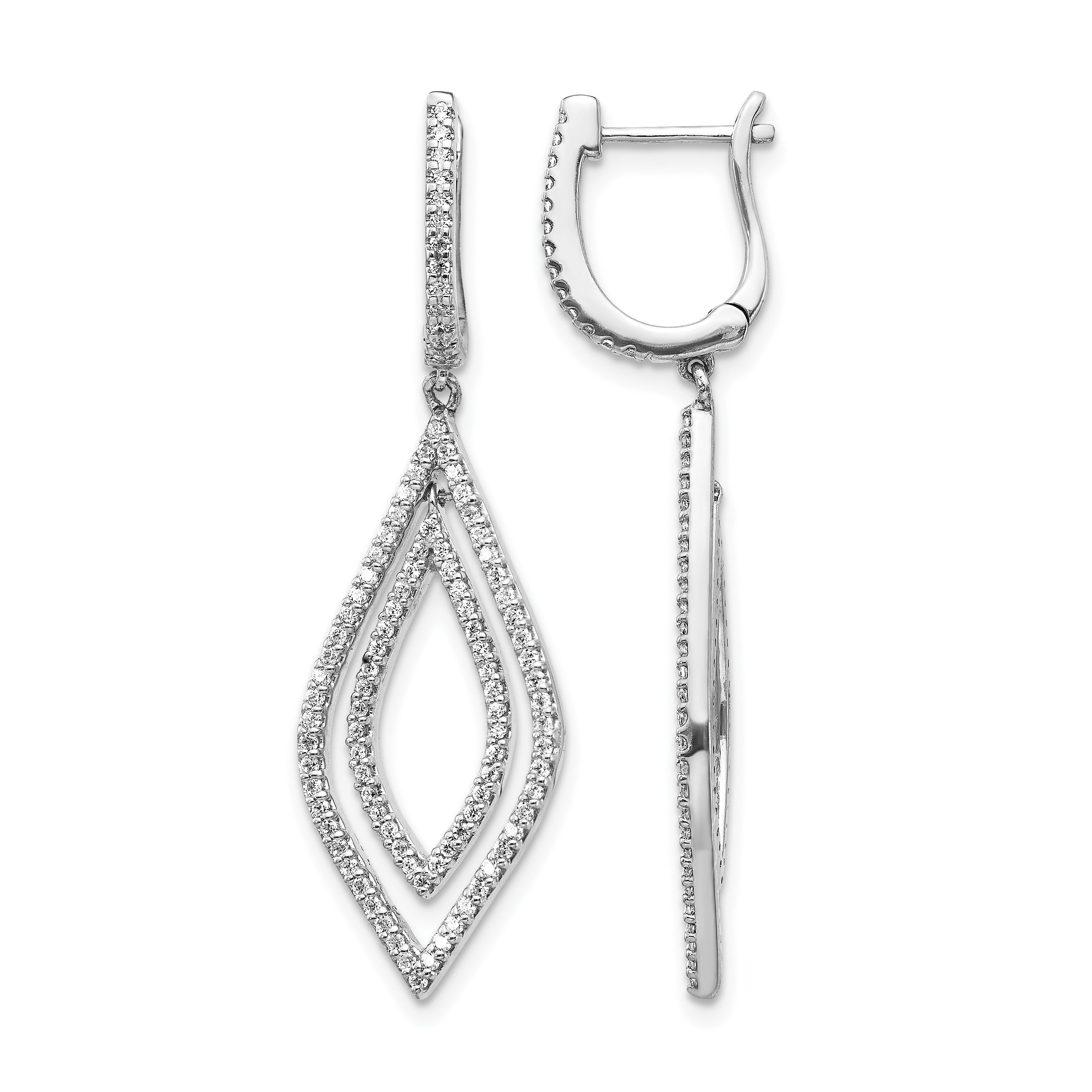 14K Weißgold Echte Diamant-Tropfen-Ohrhänger mit Klappscharnier