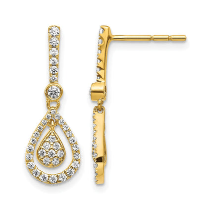 14K Gelbgold Ohrhänger mit echten Diamanten, Tropfenform, mit Stecker