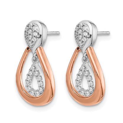 14K Gelbgold Weiß- und Roségold Ohrhänger mit echten Diamanten und Stecker