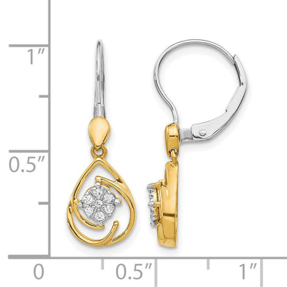 10K Bicolor Diamant Tropfen Hängend Ohrhänger mit Brisur