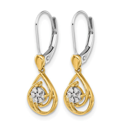 14K Bicolor Diamant-Ohrhänger „Tropfen" mit Laborgezüchteten Diamanten VS/SI+ G+, Leverback-Verschluss