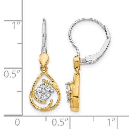 14K Gelbgold Zweifarbig Echte Diamant-Tropfen-Ohrhänger mit Leverback-Verschluss