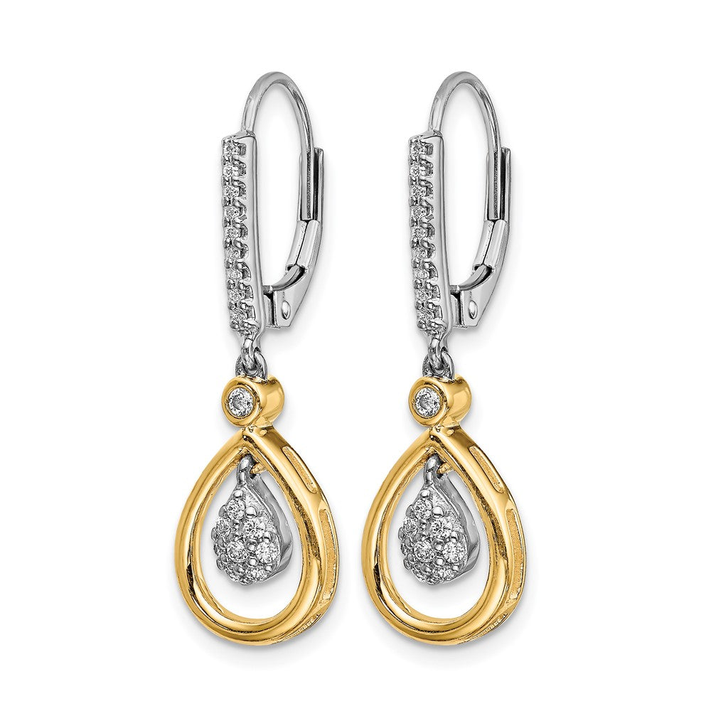 14K Gelbgold Zweifarbig Oval-Cluster Echte Diamant-Ohrhänger mit Leverback-Verschluss