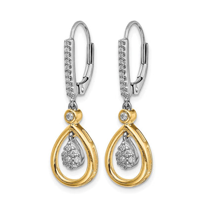 14K Gelbgold Zweifarbig Oval-Cluster Echte Diamant-Ohrhänger mit Leverback-Verschluss