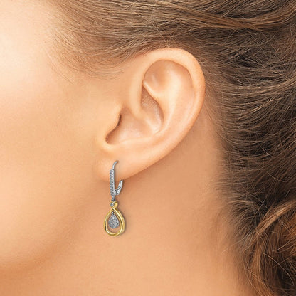 14K Gelbgold Zweifarbig Oval-Cluster Echte Diamant-Ohrhänger mit Leverback-Verschluss