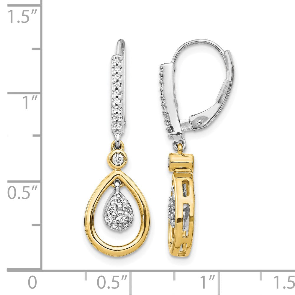 14K Gelbgold Zweifarbig Oval-Cluster Echte Diamant-Ohrhänger mit Leverback-Verschluss