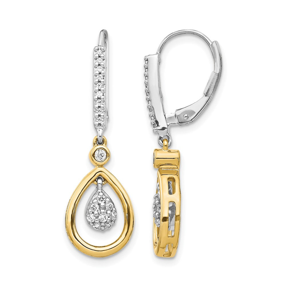 14K Gelbgold Zweifarbig Oval-Cluster Echte Diamant-Ohrhänger mit Leverback-Verschluss