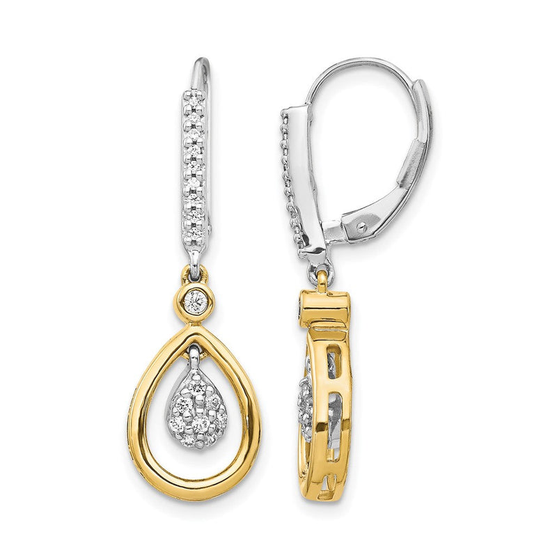 14K Gelbgold Zweifarbig Oval-Cluster Echte Diamant-Ohrhänger mit Leverback-Verschluss