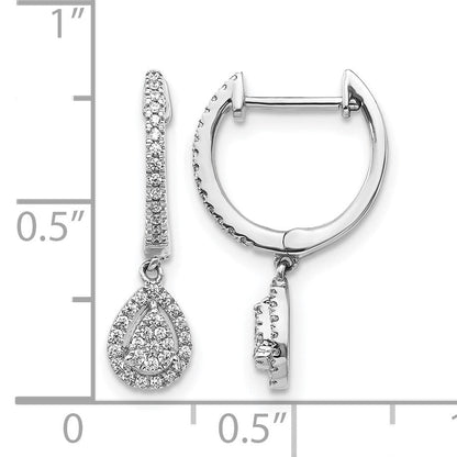 14K Weißgold Creolen mit echten Diamanten in Tropfenform, Klappscharnier