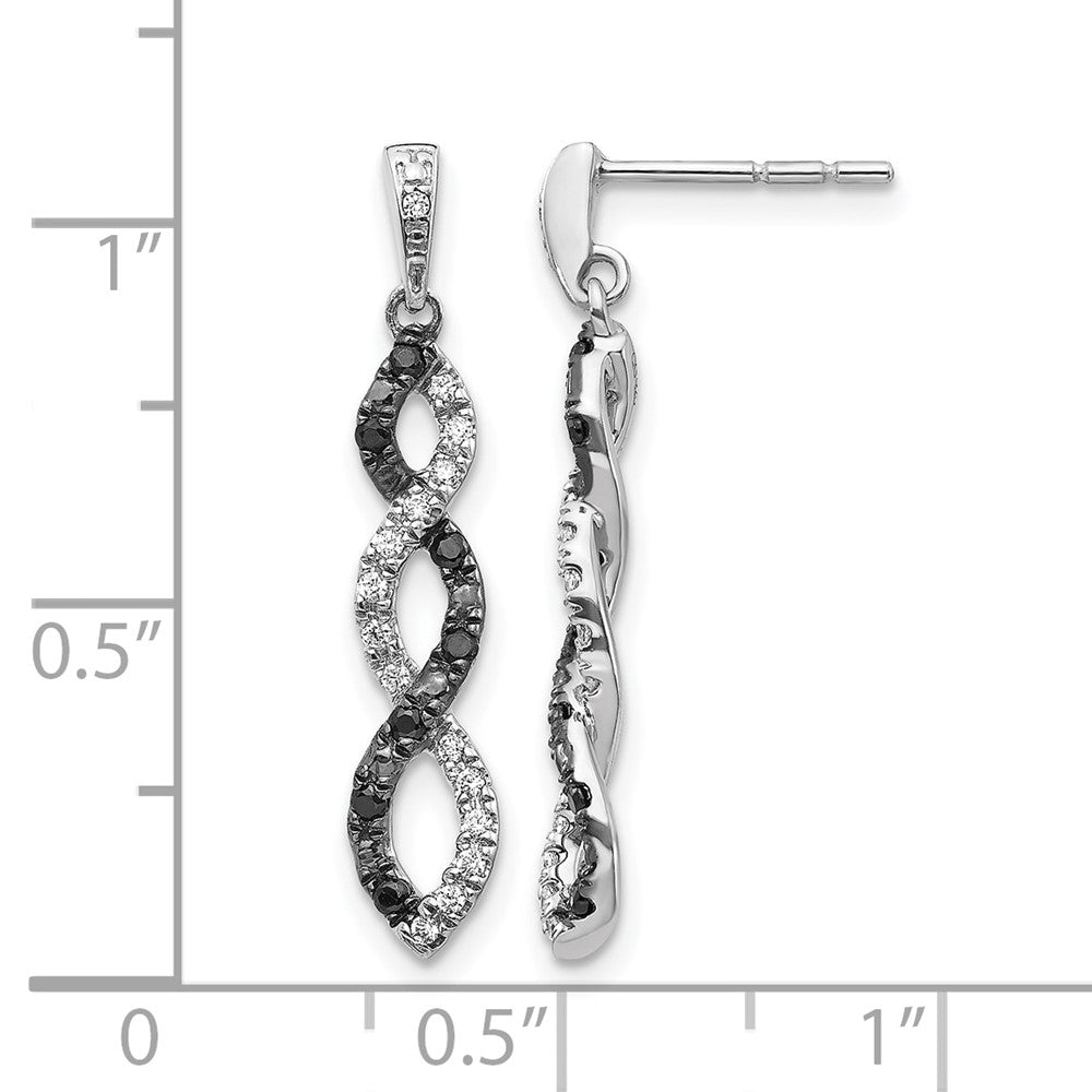 14K Weißgold Ohrringe mit schwarzen und weißen echten Diamanten und verschlungenem Steg