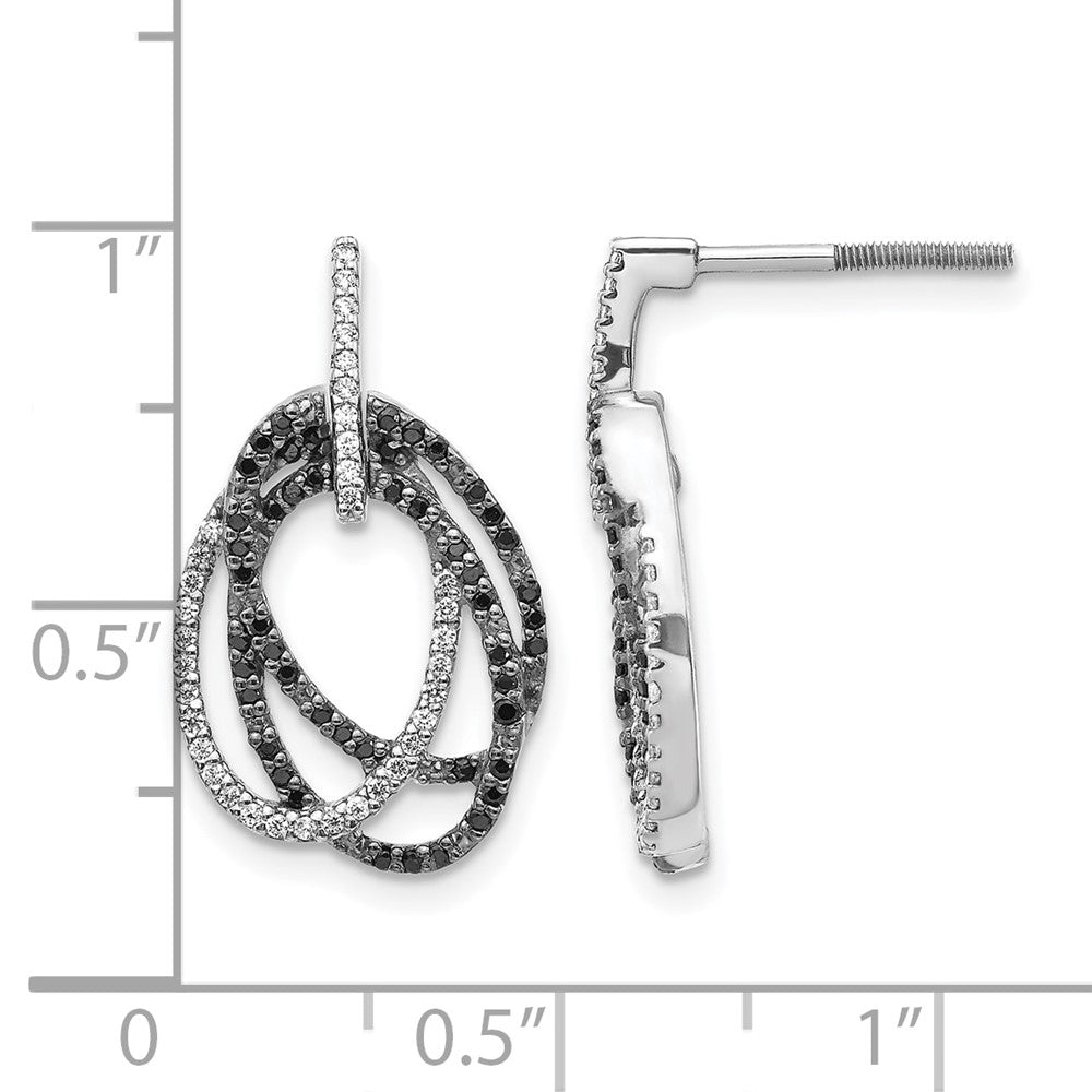 14K Weißgold Ovale Ohrhänger mit weißen und schwarzen echten Diamanten, Steckverschluss