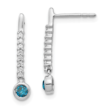14K Weißgold Ohrringe mit blauen/weißen echten Diamanten
