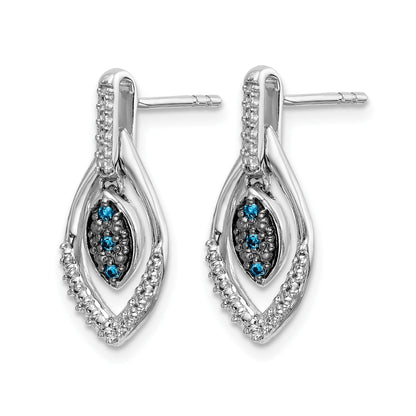 14K Weißgold Blaue und Weiße Echte Diamant-Ohrhänger mit Stecker