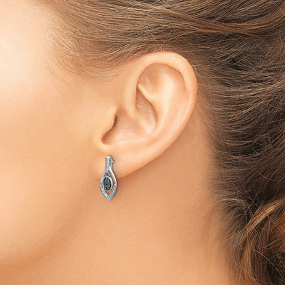 14K Weißgold Blaue und Weiße Echte Diamant-Ohrhänger mit Stecker