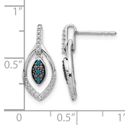 14K Weißgold Blaue und Weiße Echte Diamant-Ohrhänger mit Stecker