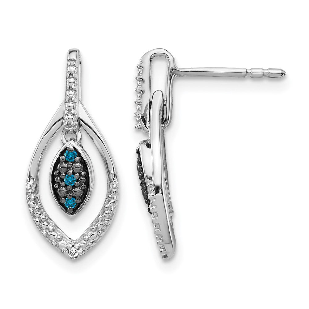 14K Weißgold Blaue und Weiße Echte Diamant-Ohrhänger mit Stecker