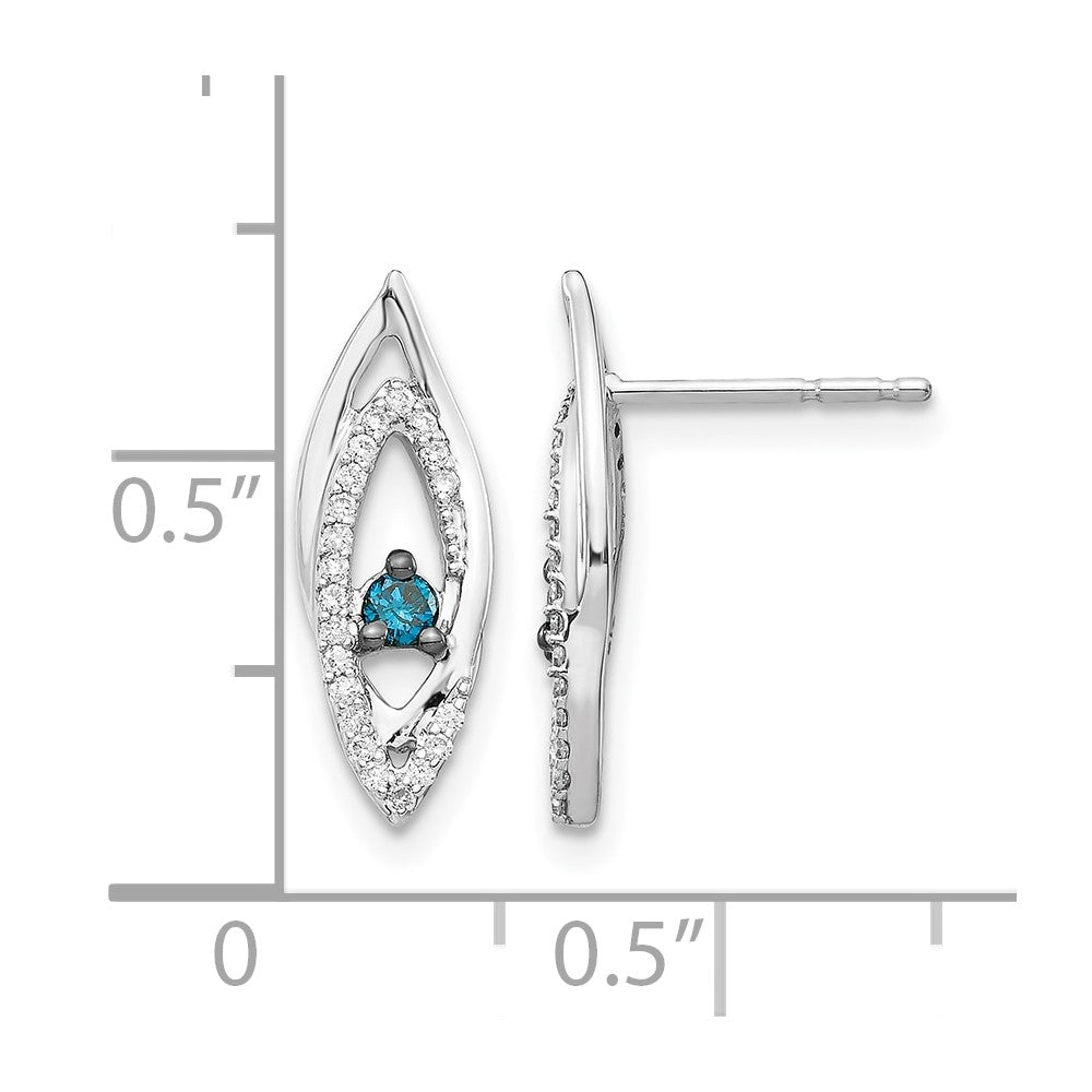 14K Weißgold Ohrringe mit blauen/weißen echten Diamanten