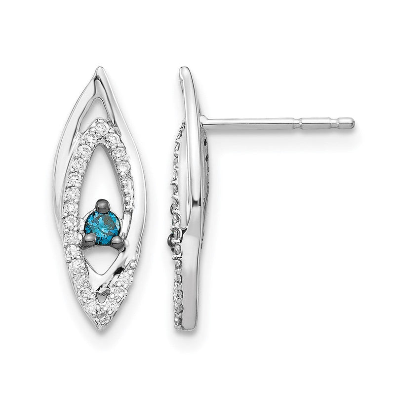 14K Weißgold Ohrringe mit blauen/weißen echten Diamanten