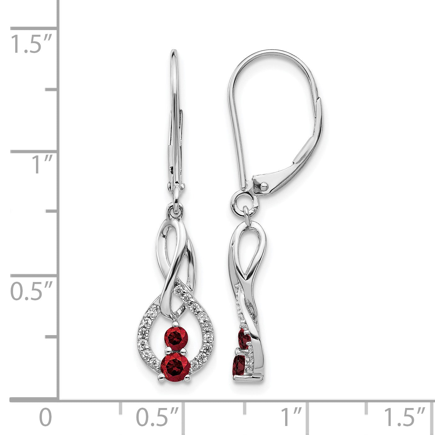 14K Weißgold Ohrhänger mit rot-weißen echten Diamanten und Leverback-Verschluss
