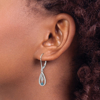 14K Weißgold Blau Diamant Ohrhänger mit Brisur
