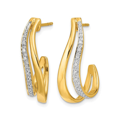 10K Gelb mit Rhodium Diamant J-hoop Ohrstecker