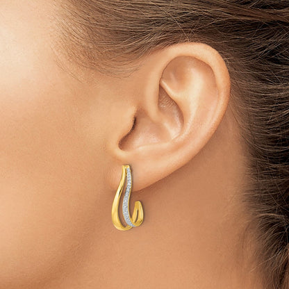10K Gelb mit Rhodium Diamant J-hoop Ohrstecker