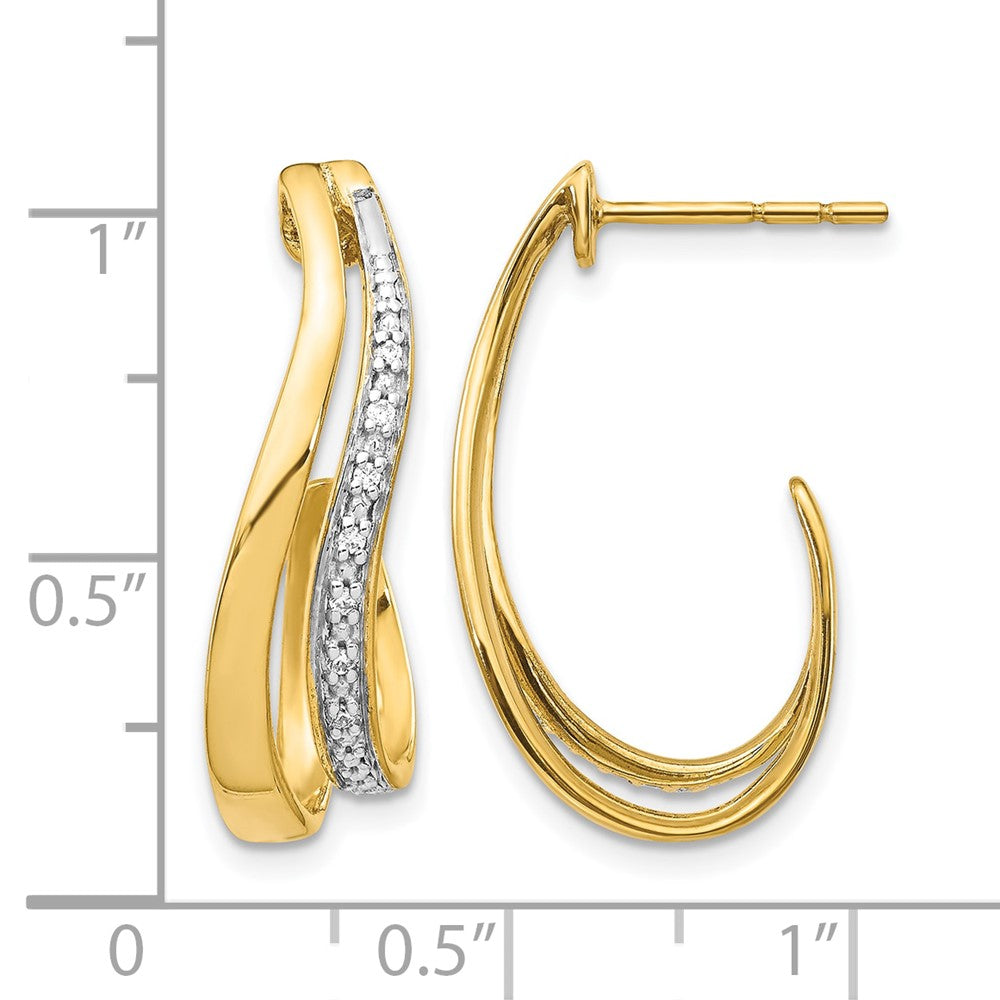 10K Gelb mit Rhodium Diamant J-hoop Ohrstecker