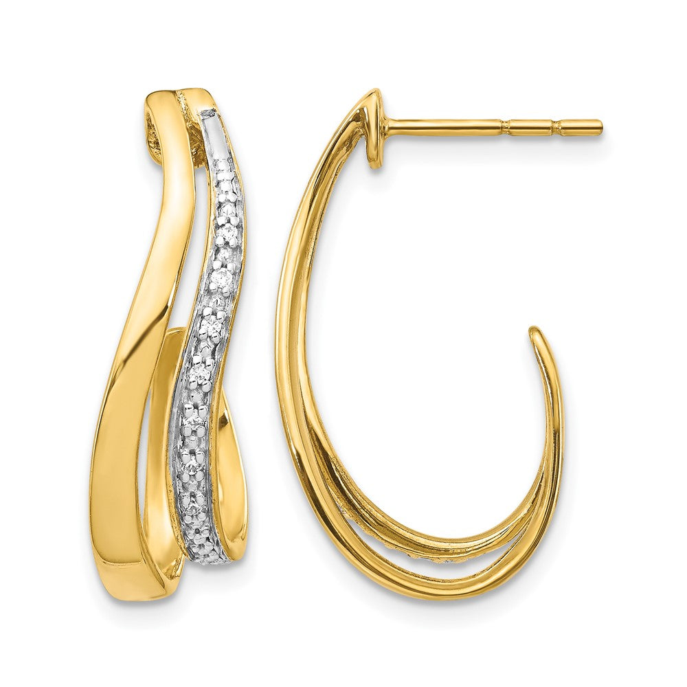 10K Gelb mit Rhodium Diamant J-hoop Ohrstecker