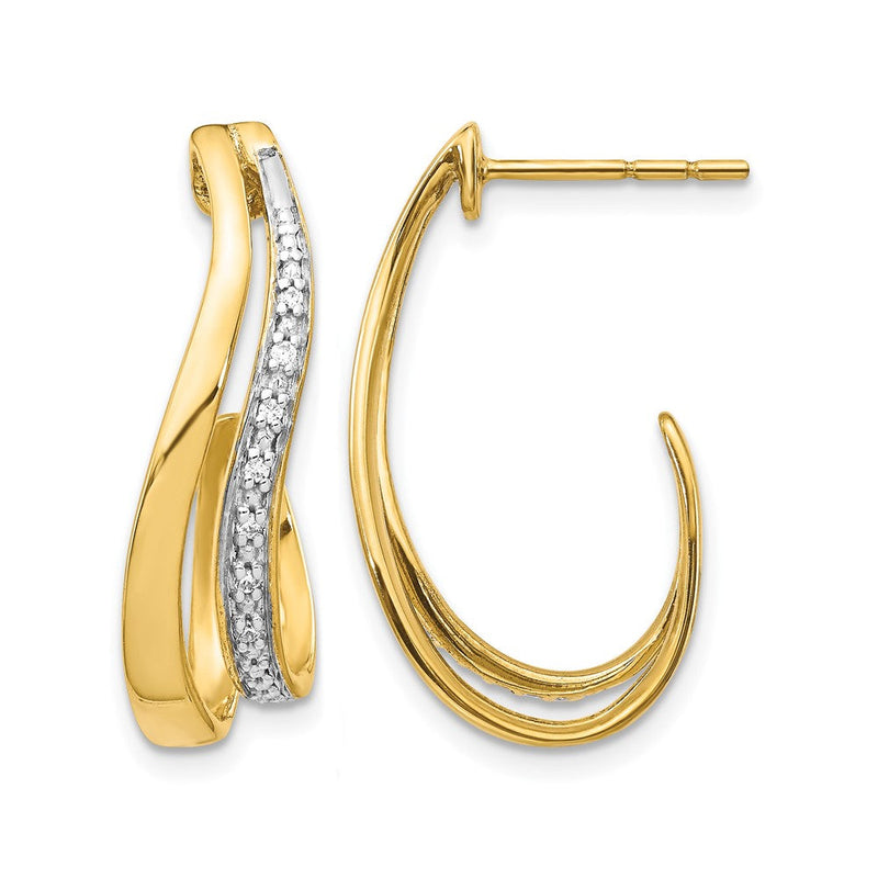 14K Gelbgold mit Rhodium echte Diamant-J-Creolen mit Stecker