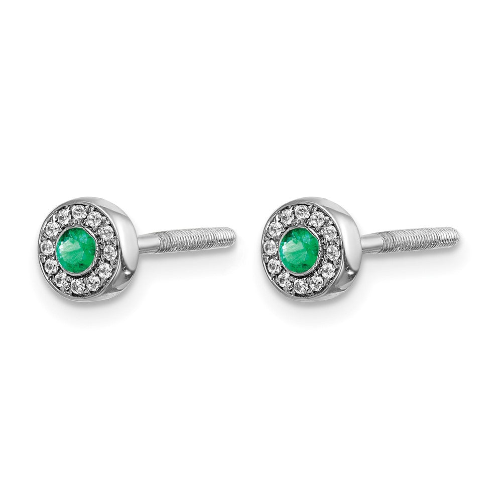 14K Weißgold Ohrstecker mit echtem Diamant und Smaragd in Halo-Fassung