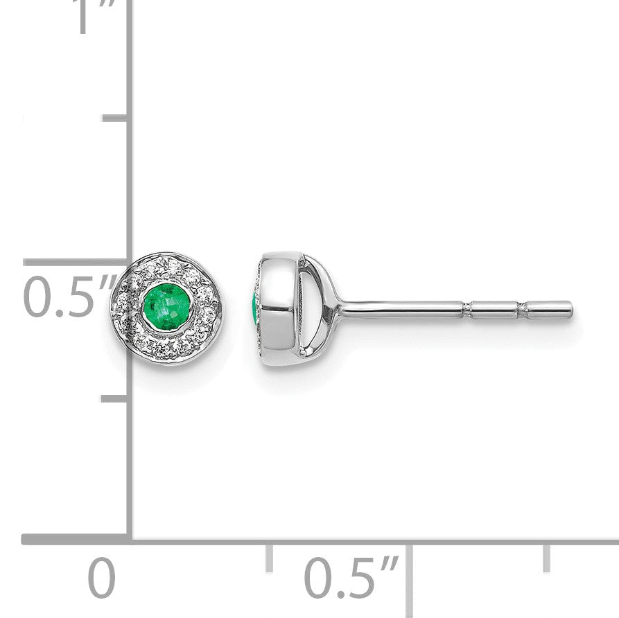 14K Weißgold Ohrstecker mit echtem Diamant und Smaragd in Halo-Fassung