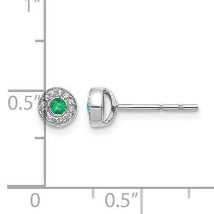 14K Weißgold Ohrstecker mit echtem Diamant und Smaragd in Halo-Fassung