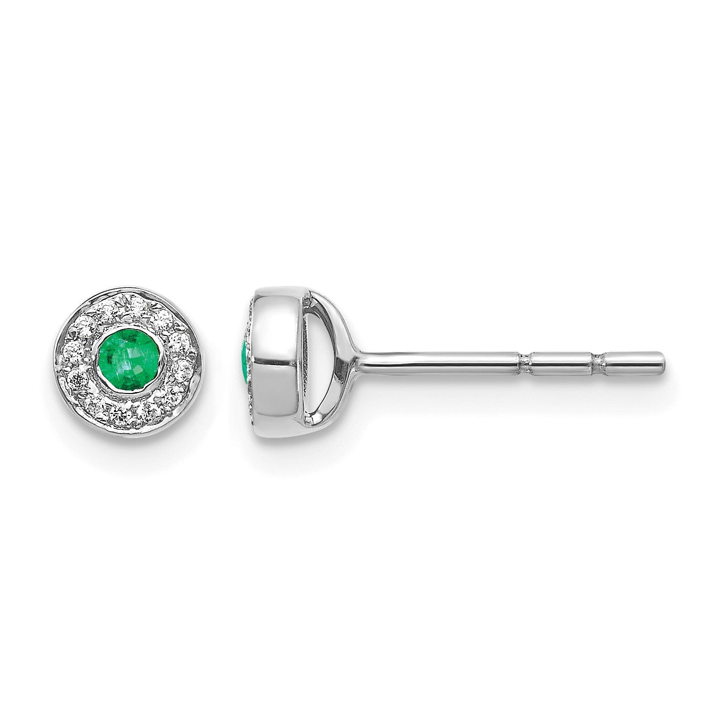 14K Weißgold Ohrstecker mit echtem Diamant und Smaragd in Halo-Fassung