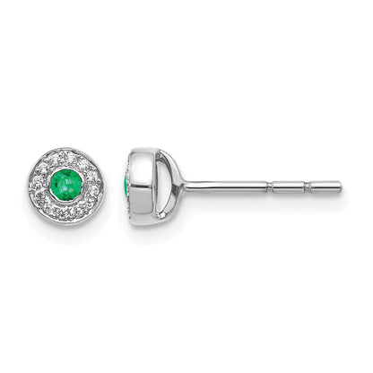 14K Weißgold Ohrstecker mit echtem Diamant und Smaragd in Halo-Fassung
