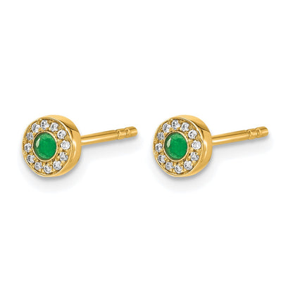 14K Gelbgold Diamant- und Smaragd-Ohrstecker mit Halo-Fassung