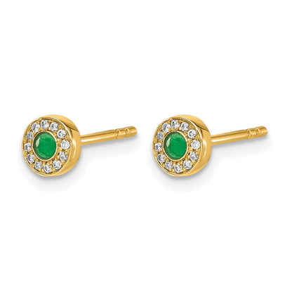 14K Gelbgold Diamant- und Smaragd-Ohrstecker mit Halo-Fassung