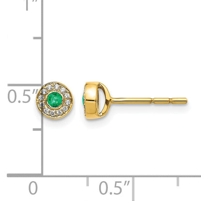 14K Gelbgold Diamant- und Smaragd-Ohrstecker mit Halo-Fassung