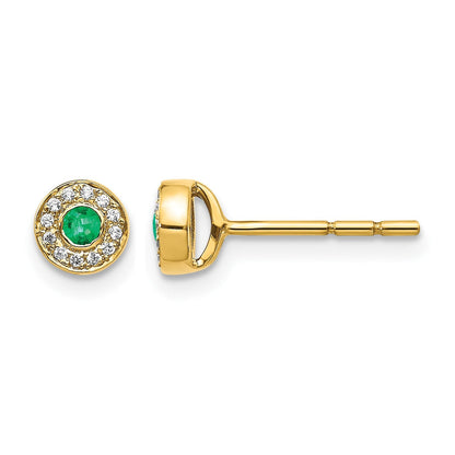 14K Gelbgold Diamant- und Smaragd-Ohrstecker mit Halo-Fassung