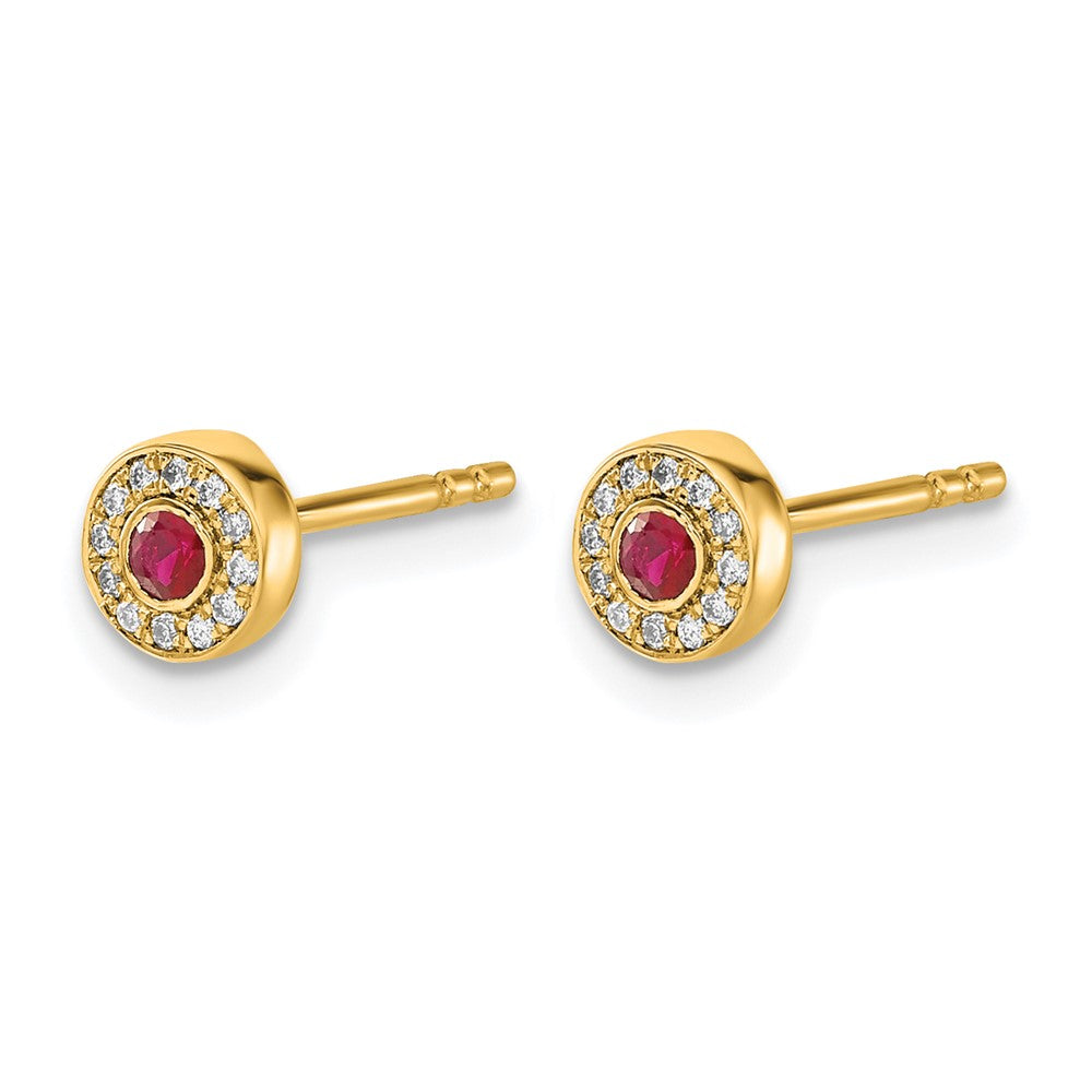 14K Gelbgold Ohrstecker mit echten Diamanten und Rubinen im Halo-Design