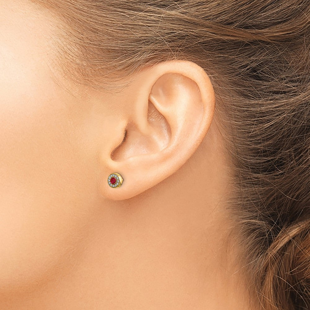 14K Gelbgold Ohrstecker mit echten Diamanten und Rubinen im Halo-Design